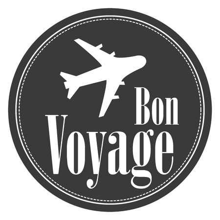 Black Circle Vintage Style Bon Voyage Icon, Label, Button or Sticker Isolated on White Backgroundの写真素材