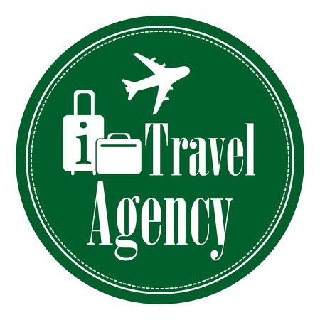 Green Circle Vintage Style Travel Agency Icon, Label, Button or Sticker Isolated on White Backgroundの写真素材