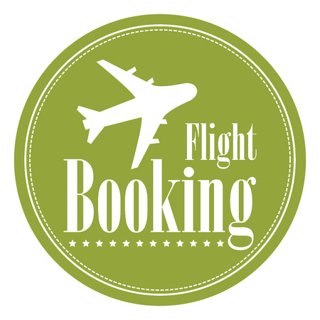 Green Circle Vintage Style Flight Booking Icon, Label, Button or Sticker Isolated on White Backgroundの写真素材