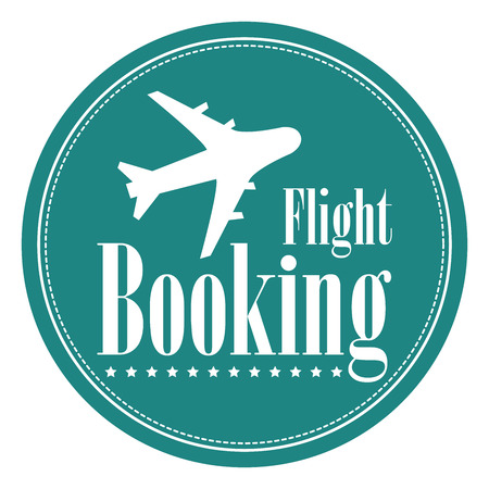 Blue Circle Vintage Style Flight Booking Icon, Label, Button or Sticker Isolated on White Backgroundの写真素材