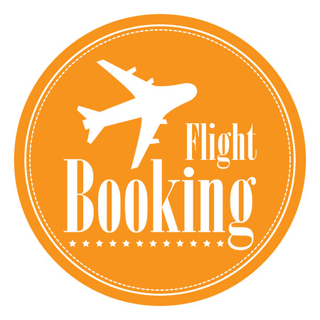 Orange Circle Vintage Style Flight Booking Icon, Label, Button or Sticker Isolated on White Backgroundの写真素材