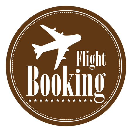 Brown Circle Vintage Style Flight Booking Icon, Label, Button or Sticker Isolated on White Backgroundの写真素材