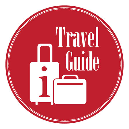 Red Blue Vintage Style Travel Guide Icon, Label, Button or Sticker Isolated on White Backgroundの写真素材