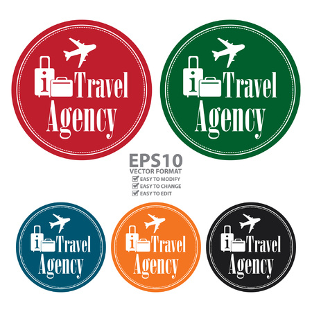 Vector : Circle Vintage Style Travel Agency Icon, Label, Button or Sticker Isolated on White Backgroundのイラスト素材