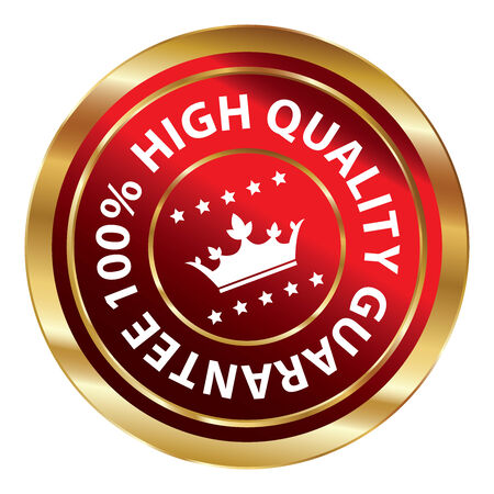 Red and Gold Circle Metallic 100 Percent High Quality Guarantee Icon, Button, Label or Sticker Isolated on White Backgroundの写真素材