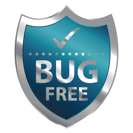 Blue Metallic Shield With Bug Free Sign Isolated on White Backgroundの写真素材