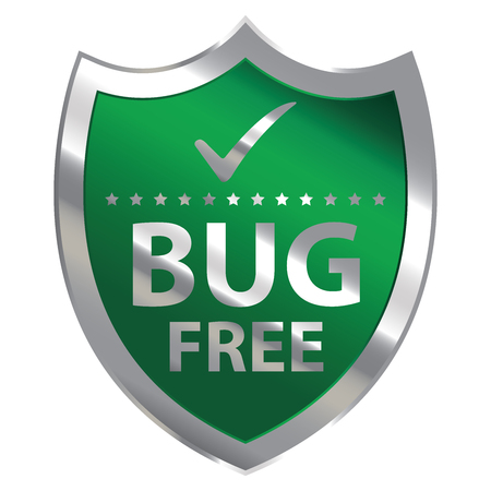 Green Metallic Shield With Bug Free Sign Isolated on White Backgroundの写真素材