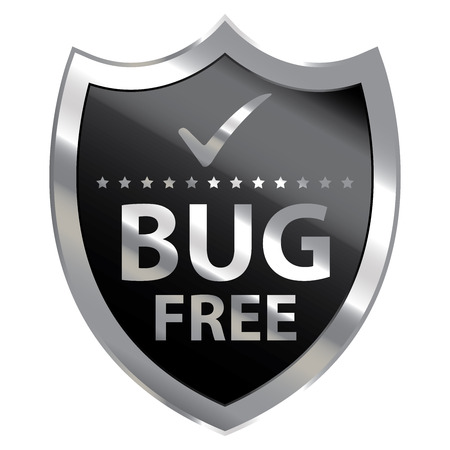 Black Metallic Shield With Bug Free Sign Isolated on White Backgroundの写真素材