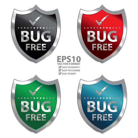 Vector : Metallic Shield With Bug Free Sign Isolated on White Backgroundのイラスト素材
