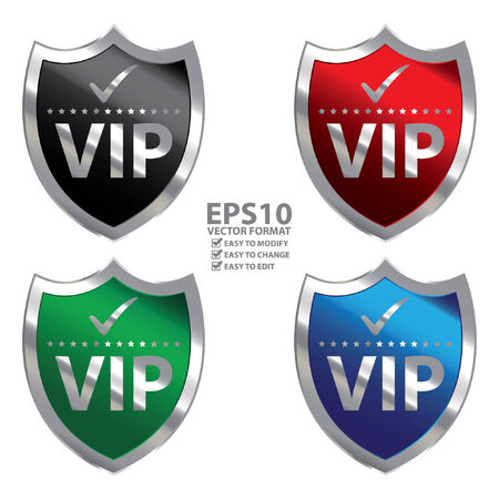 Vector : Metallic Shield With VIP Sign Isolated on White Backgroundのイラスト素材