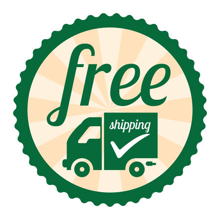 Green Vintage Style Free Shipping Icon, Label, Button, Badge or Sticker Isolated on White Backgroundの写真素材