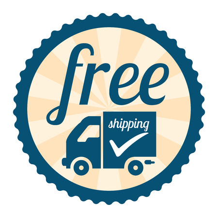 Blue Vintage Style Free Shipping Icon, Label, Button, Badge or Sticker Isolated on White Backgroundの写真素材