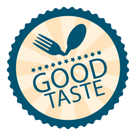 Blue Vintage Style Good Taste Icon, Label, Button, Badge or Sticker Isolated on White Backgroundの写真素材