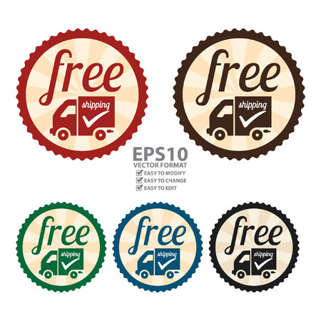 Vector : Vintage Style Free Shipping Icon, Label, Button, Badge or Sticker Isolated on White Backgroundのイラスト素材