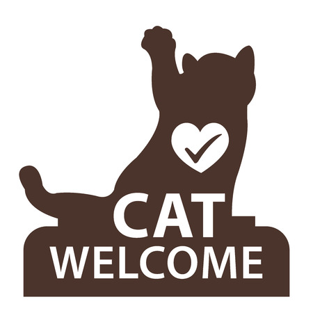 Brown Cat Welcome Icon, Sticker or Label Isolated on White Backgroundの写真素材