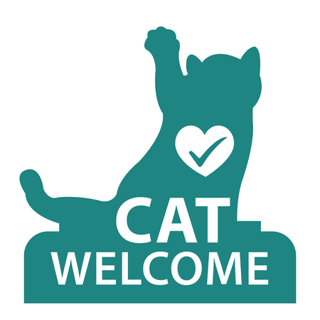 Blue Cat Welcome Icon, Sticker or Label Isolated on White Backgroundの写真素材