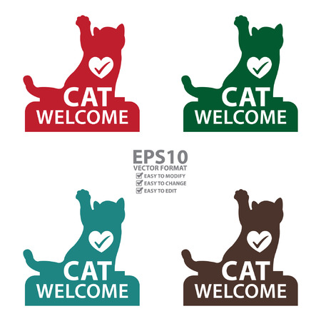 Vector : Cat Welcome Icon, Sticker or Label Isolated on White Backgroundのイラスト素材