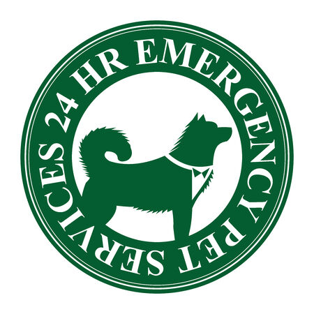 Green Circle 24 HR Emergency Pet Services Icon, Sticker or Label Isolated on White Backgroundの写真素材