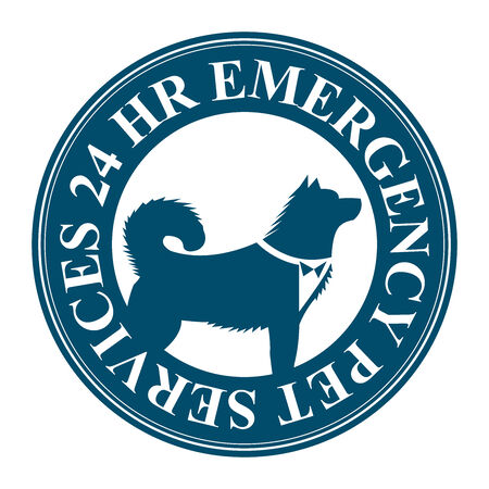 Blue Circle 24 HR Emergency Pet Services Icon, Sticker or Label Isolated on White Backgroundの写真素材
