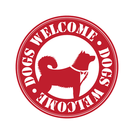 Red Circle Dogs Welcome Icon, Sticker or Label With Dog Sign Isolated on White Backgroundの写真素材