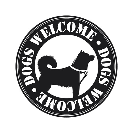 Black Circle Dogs Welcome Icon, Sticker or Label With Dog Sign Isolated on White Backgroundの写真素材
