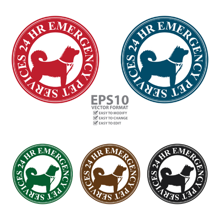 Vector : Circle 24 HR Emergency Pet Services Icon, Sticker or Label Isolated on White Backgroundのイラスト素材
