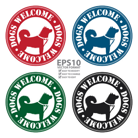 Vector : Circle Dogs Welcome Icon, Sticker or Label With Dog Sign Isolated on White Backgroundのイラスト素材