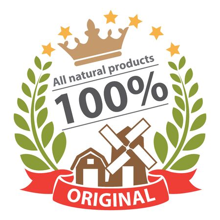 100% Original All Natural Products Sticker, Icon or Label Isolated on White Backgroundの写真素材