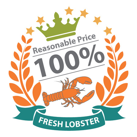 Fresh Lobster, Reasonable Price 100 Percent Sticker, Icon or Label Isolated on White Backgroundの写真素材