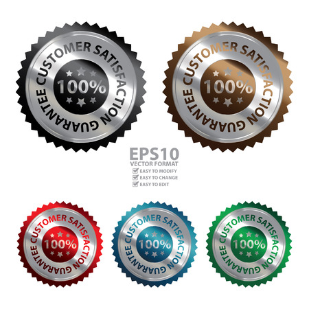 Vector : Metallic Style 100 Percent Customer Satisfaction Guarantee Badge, Icon, Label or Sticker Isolated on White Backgroundのイラスト素材