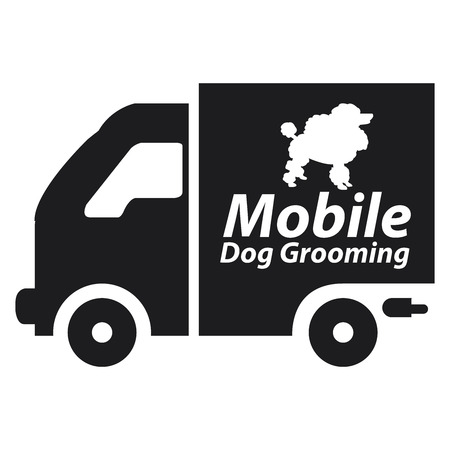 Black Mobile Dog Grooming Icon or Label Isolated on White Backgroundの写真素材