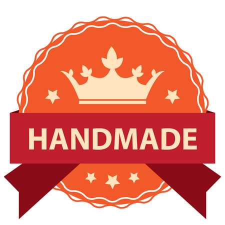 Orange Hand Made Ribbon, Icon, Badge, Sticker or Label Isolated on White Backgroundの写真素材