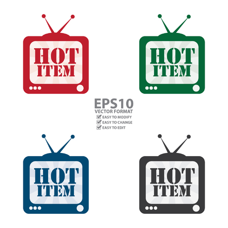 Vector : TV With Hot Item on Screen Icon, Sticker or Label Isolated on White Backgroundのイラスト素材