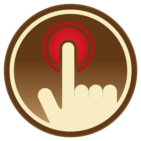 Brown Vintage Style Push Or Click Icon, Badge, Label, Button or Sticker With Hand Pointer Sign Isolated on White Backgroundの写真素材