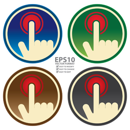 Vintage Style Push Or Click Icon, Badge, Label, Button or Sticker With Hand Pointer Sign Isolated on White Backgroundのイラスト素材