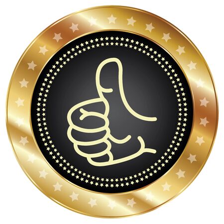 Black and Gold Metallic Thumb Up Icon, Button or Label Isolated on White Backgroundの写真素材