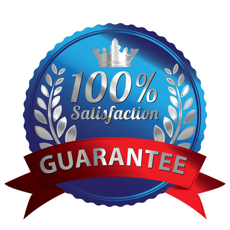 Blue Metallic Style 100 Percent Satisfaction Guarantee Icon Badge Label or Sticker Isolated on White Backgroundの写真素材