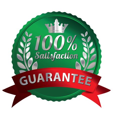 Green Metallic Style 100 Percent Satisfaction Guarantee Icon Badge Label or Sticker Isolated on White Backgroundの写真素材