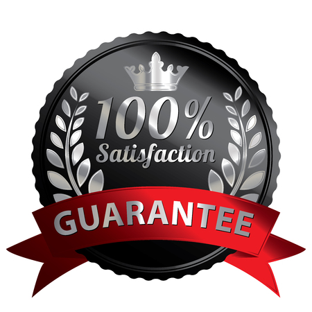 Black Metallic Style 100 Percent Satisfaction Guarantee Icon Badge Label or Sticker Isolated on White Backgroundの写真素材