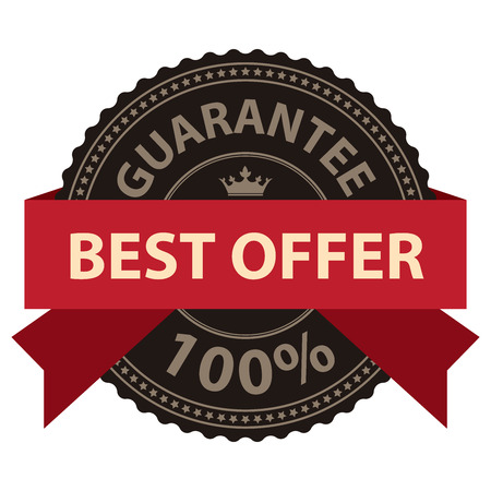 Black Best Offer Guarantee 100 Banner Sign Tag Label Sticker or Icon Isolated on White Backgroundの写真素材