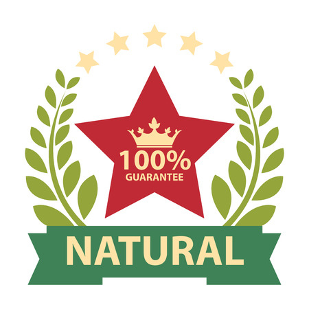 100 Guarantee Natural Wheat Laurel Wreath Ribbon Label Sticker or Icon Isolated on White Backgroundの写真素材