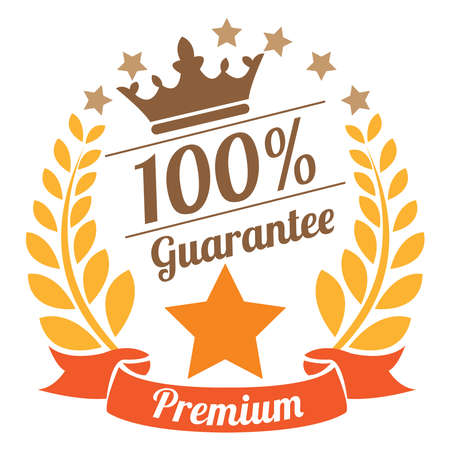100 Guarantee Premium Laurel Wreath Ribbon Label Sticker or Icon Isolated on White Backgroundの写真素材