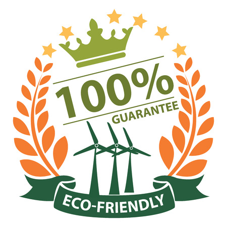 100 Guarantee EcoFriendly Laurel Wreath Ribbon Label Sticker or Icon Isolated on White Backgroundの写真素材