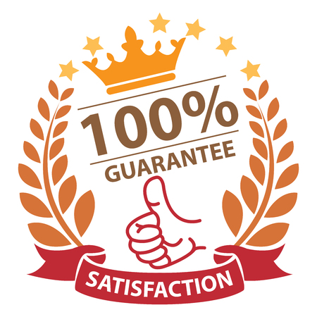 100 Guarantee Satisfaction Laurel Wreath Ribbon Label Sticker or Icon Isolated on White Backgroundの写真素材