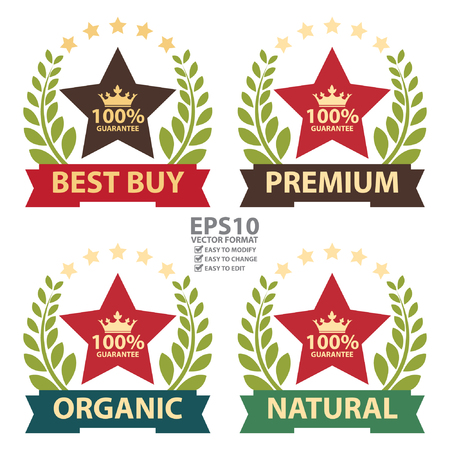 Vector : Best Buy Premium Organic and Natural Guarantee 100 Percent Icon or Label Isolated on White Backgroundのイラスト素材