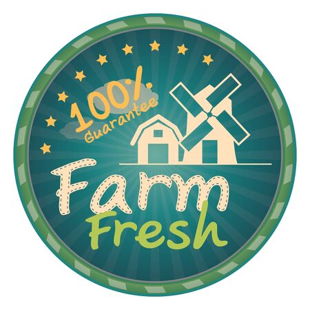 Blue 100 Guarantee Farm Fresh Banner Sign Tag Label Sticker or Icon Isolated on White Backgroundの写真素材