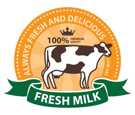 Product Information Material Orange Fresh Milk 100 Percent Premium Quality Always Fresh and Delicious Sticker Rubber Stamp Icon の写真素材