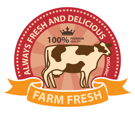 Product Information Material Red Farm Fresh 100 Percent Premium Quality Always Fresh and Delicious Sticker Rubber Stamp Icon Tag の写真素材