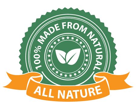 Green All Nature 100 Percent Made From Natural Sticker Stamp Icon Tag Badge の写真素材