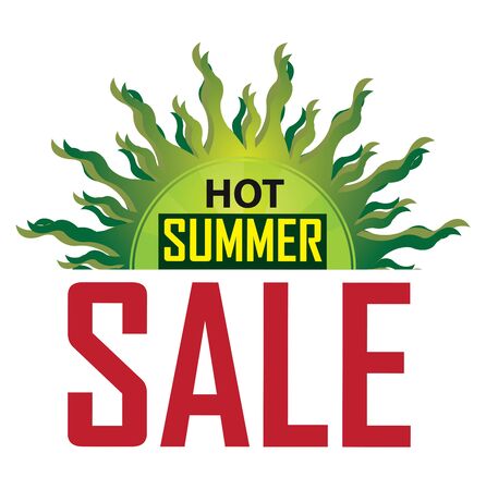 Green Hot Summer Sale Icon Banner Sticker or Label Isolated on White Backgroundの写真素材